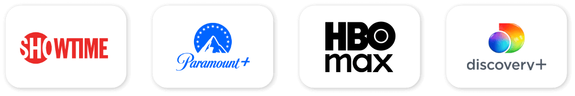 Showtime, paramount+, discovery+ and hbo max streaming apps